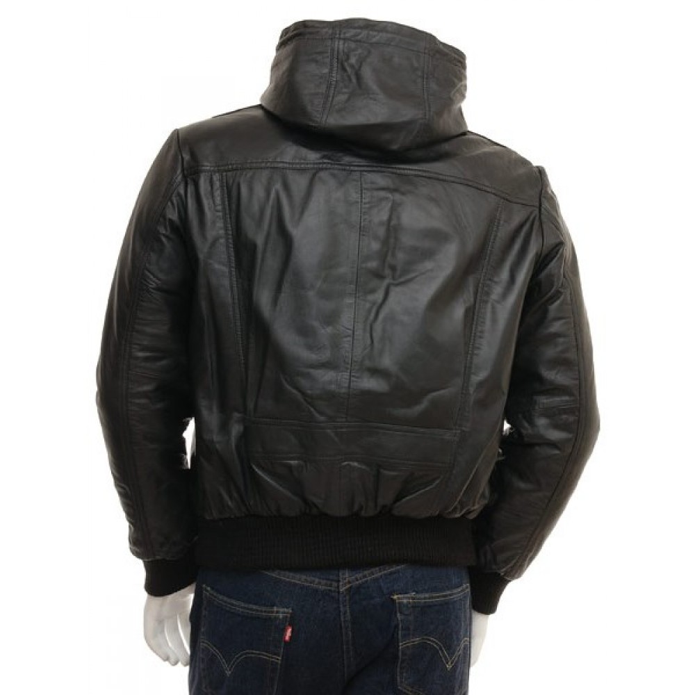 Marcus – Men’s Genuine Leather Hooded Bomber Jacket