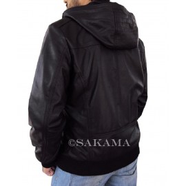 Solo- Bomber Jacket With Fixed Hoodie in Black Color